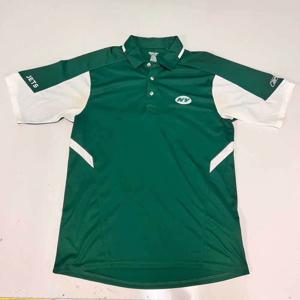Reebok NFL New York Jets Sideline Polo Mens M Green Play Dry Coaches Golf Shirt